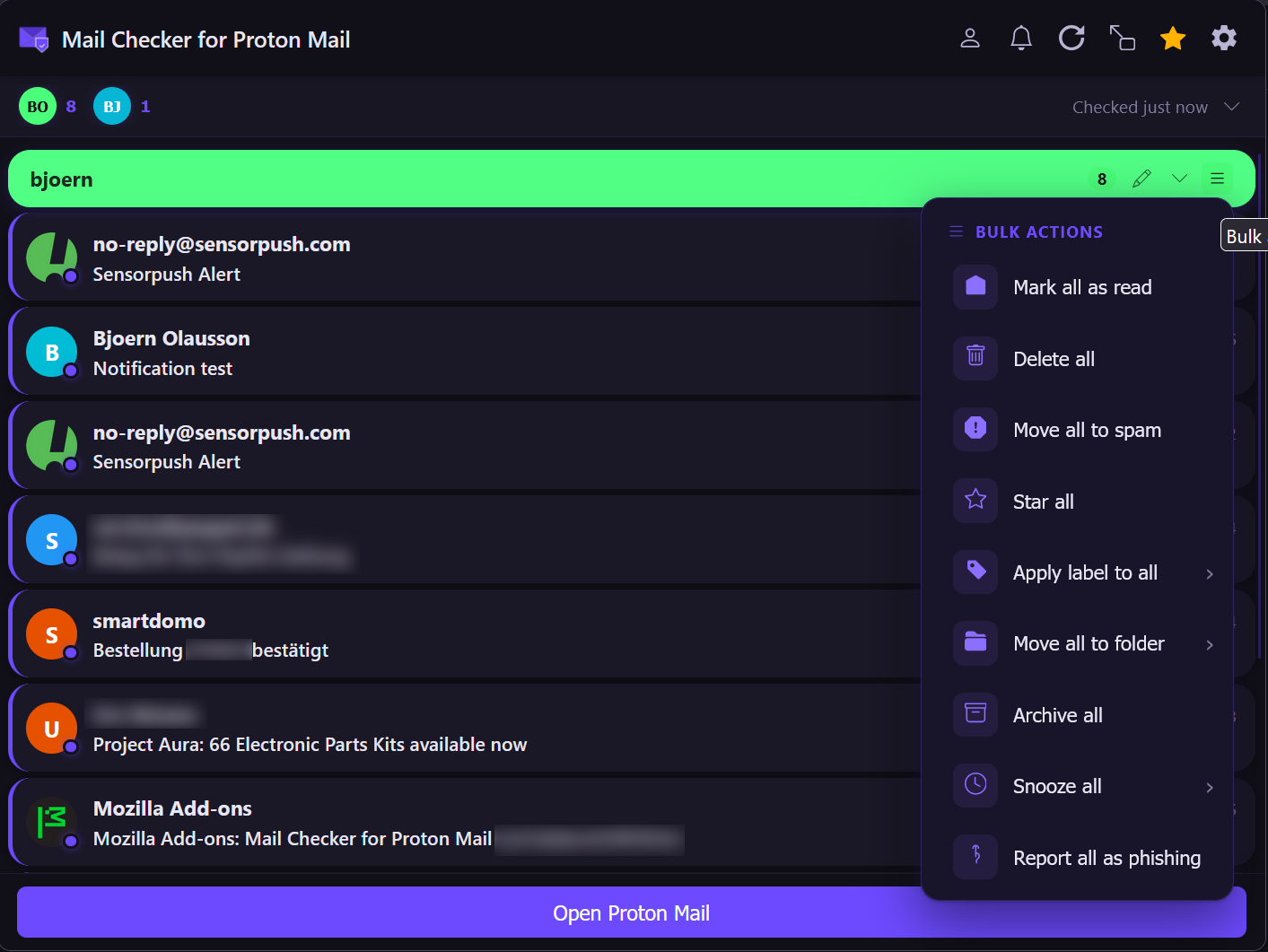 Bulk quick actions