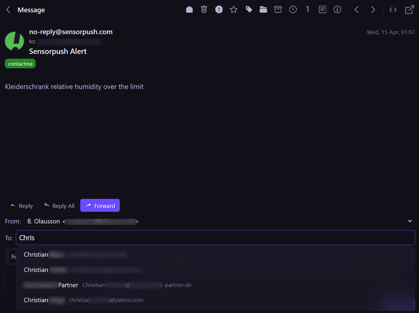 Reply with contact autocomplete