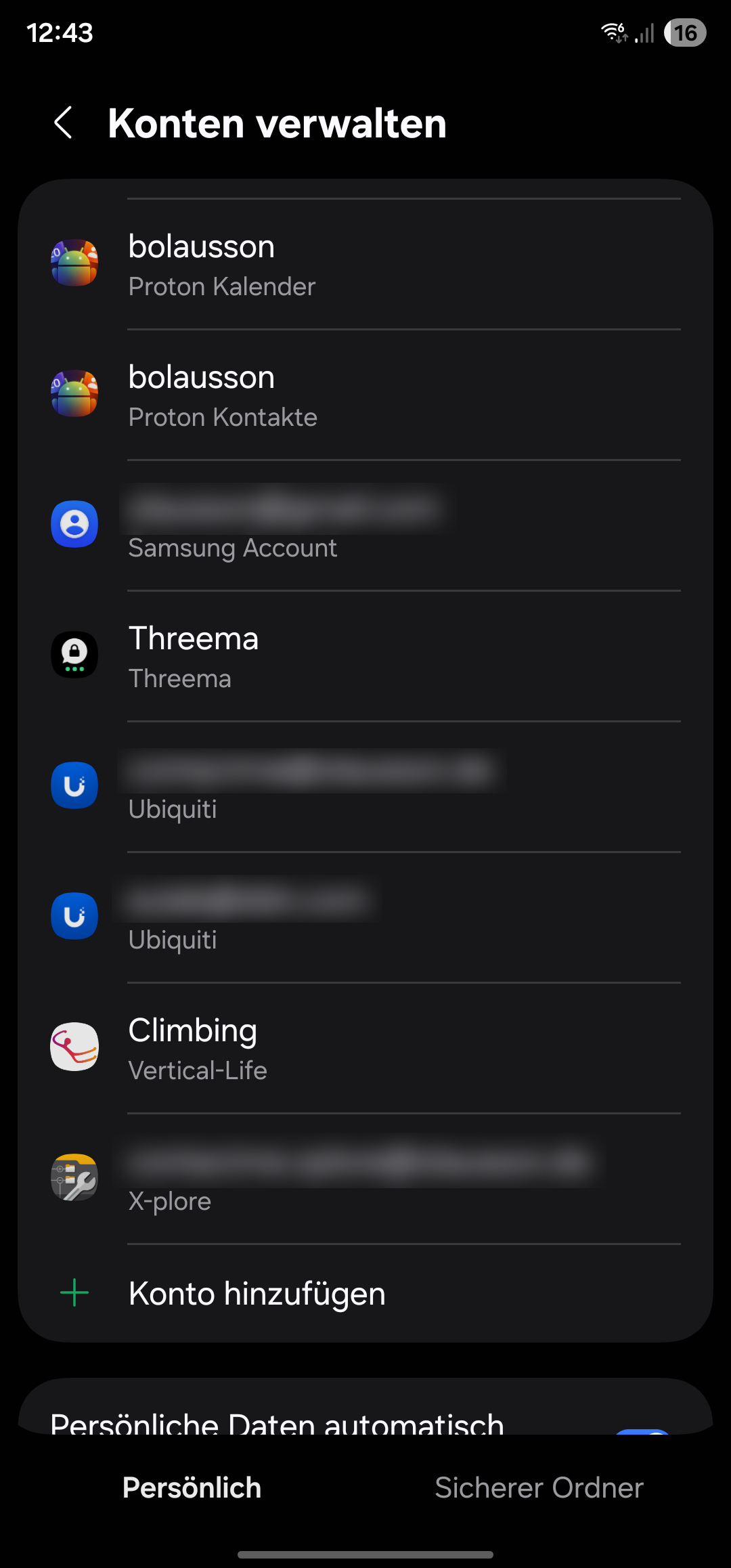 Accounts in system settings
