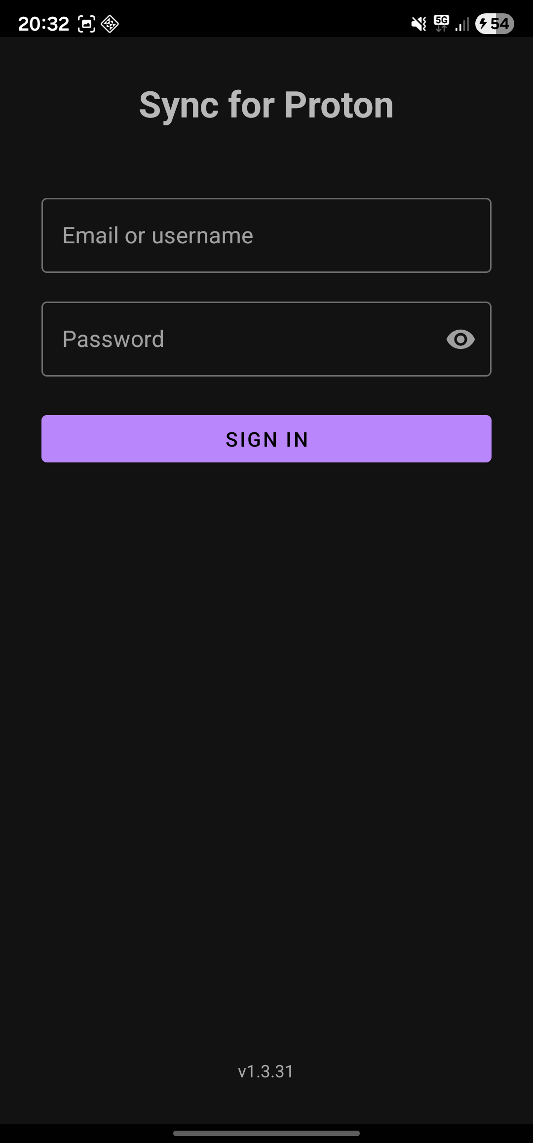 Sign in — username and password
