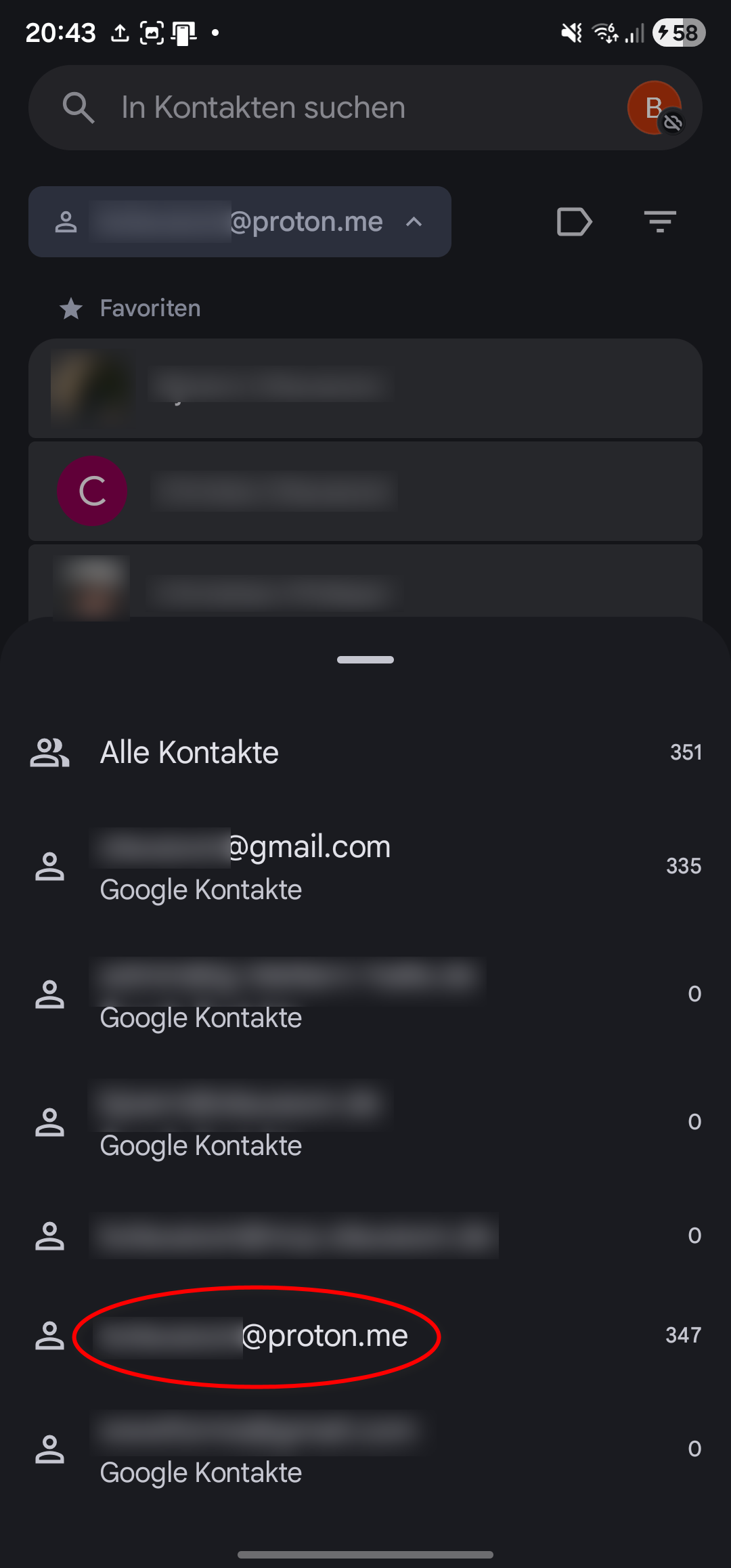Proton in Google Contacts