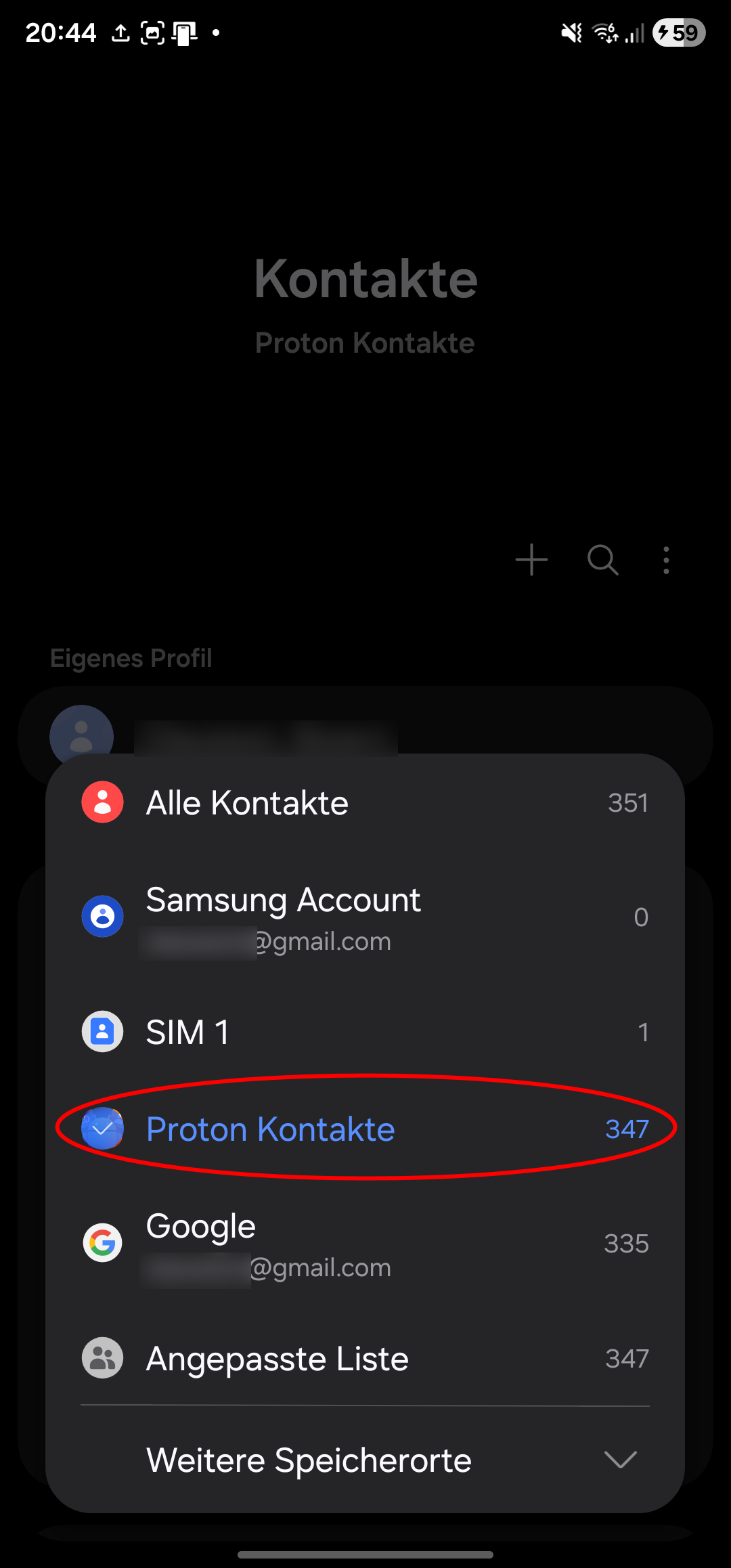 Proton in Samsung Contacts