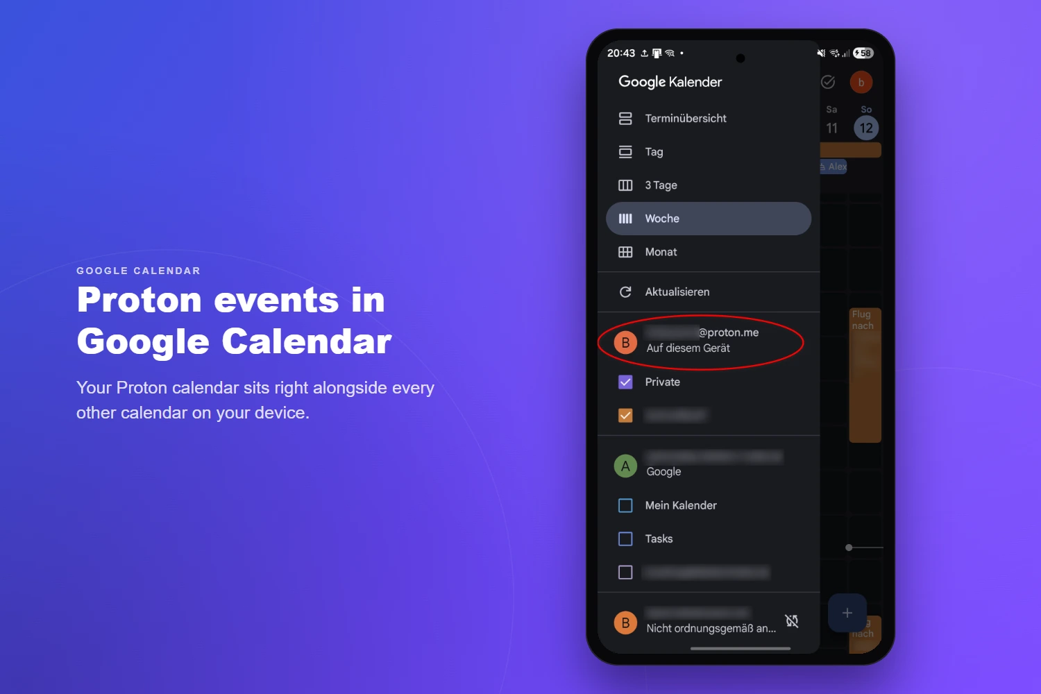 Proton events in Google Calendar — your Proton calendar sits alongside every other calendar on your device